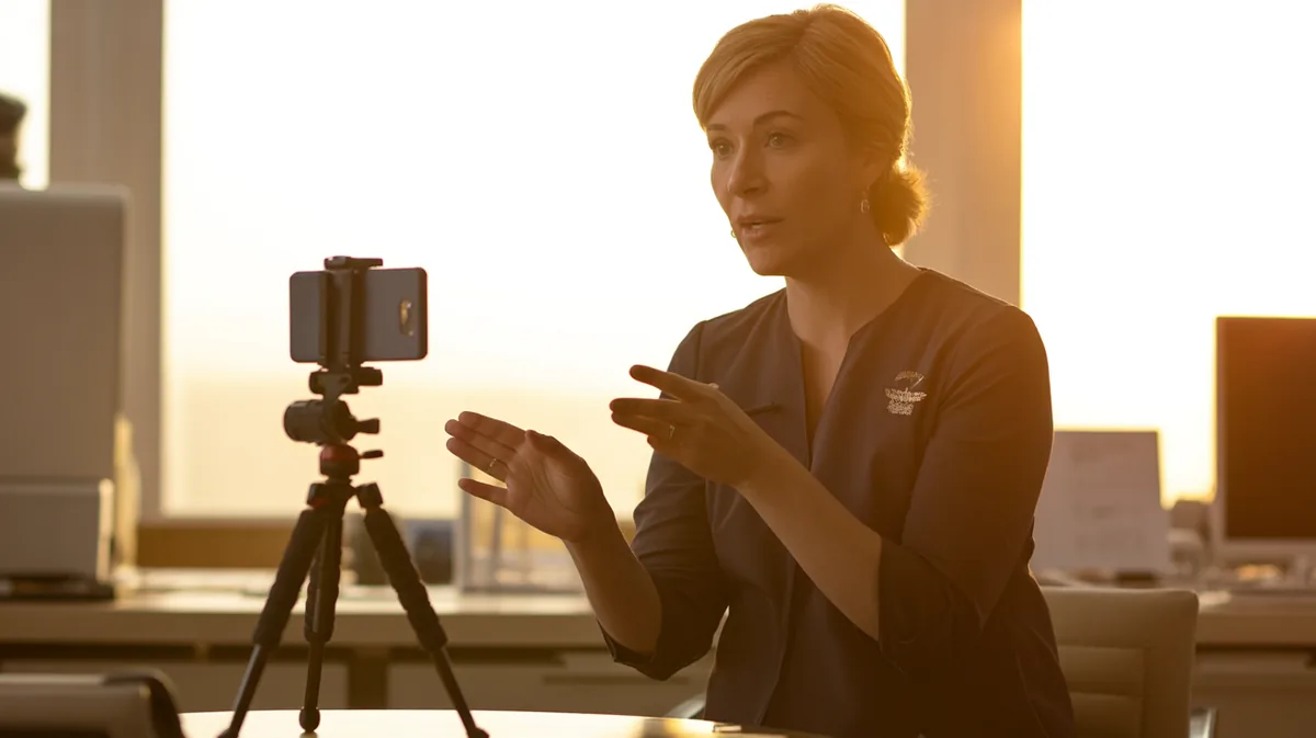 Clinician filming an educational video in a sunlit clinic office