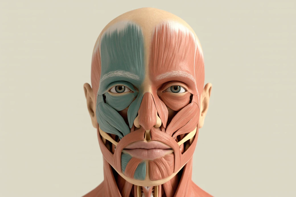 Anatomical illustration of the glabellar complex with the central muscles highlighted