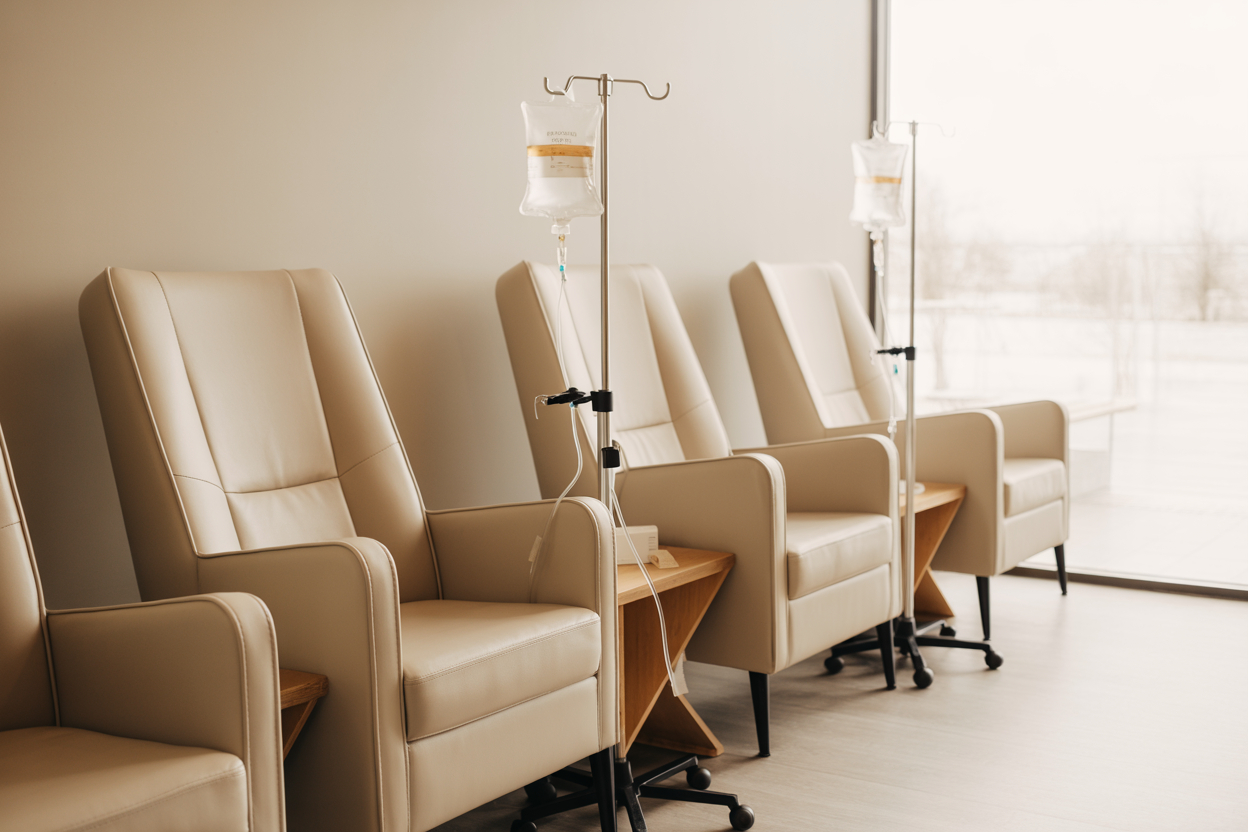Modern IV drip lounge — wellness business interior