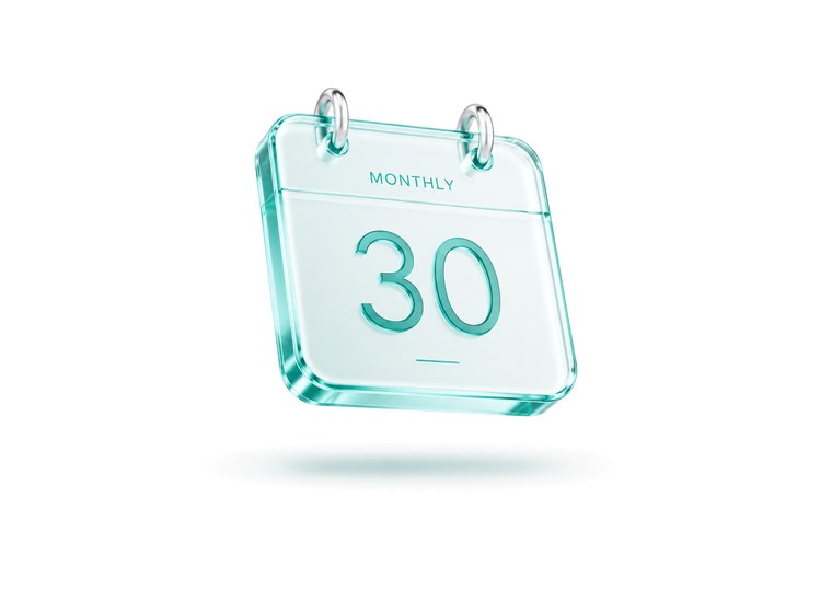 Monthly glass calendar marked Monthly 30